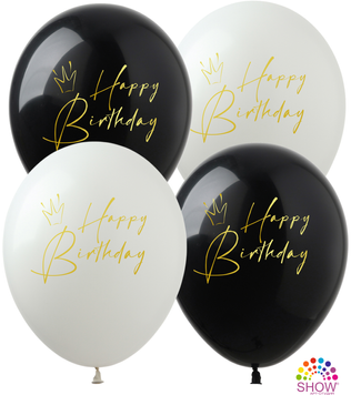 Воздушный шарик SDR-93B 12" Happy Birthday "Короны" белый (1 ст.) (50 шт) SDR-93B Білий фото