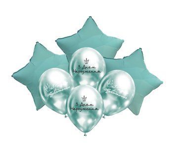 Crown Happy Birthday Balloons Set, 7 шт., 12"/30см., Aquamarine, Crown