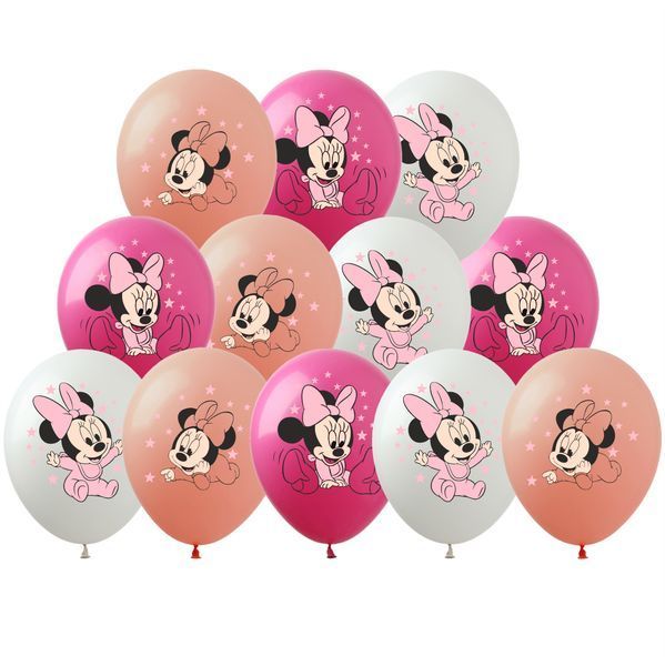SC/33B - 12" "Little Minnie" (1 st.) 50 pcs., 100 шт., 12"/30см., Mix (Fuchsia, Pink, White), Mickey Mouse