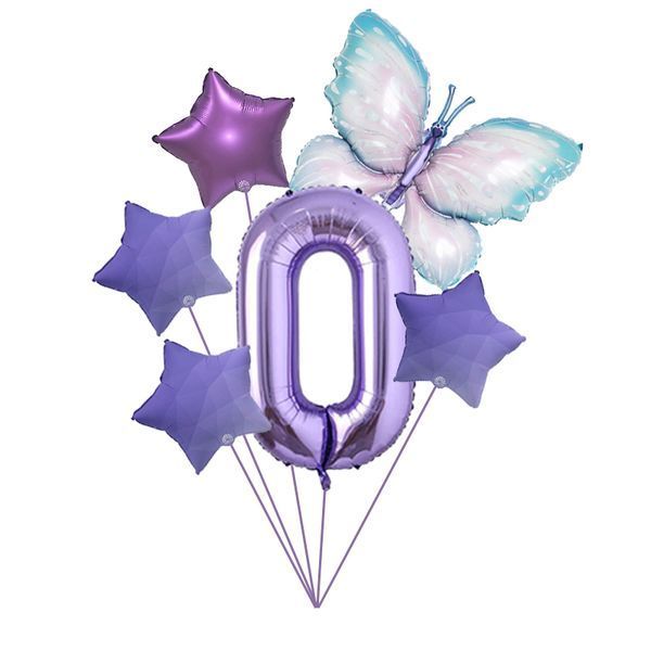Set of foil balloons "0" lilac (1 pack), Helium or air