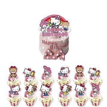 Топпер у торт Happy Birthday Hello Kitty (1уп, в уп 12+1) 12 cm/ 5cm) 5902806521749 фото
