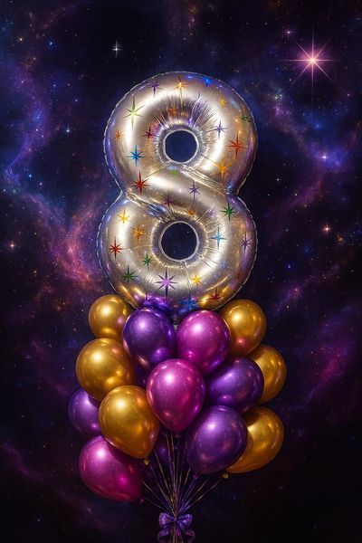 Foil number - 8 (white, stars) (100 cm), 1 шт., 40"/100см, White