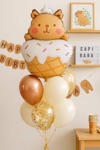 Capybara foil ball in a cupcake (49x76 cm) (China), 1 шт., Helium or air, Capybara