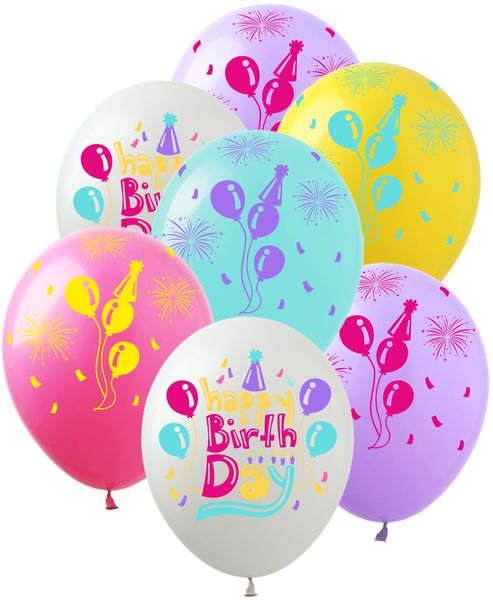SDR-132 12" "Happy Birthday Balloons " 100 шт SDR-132 фото
