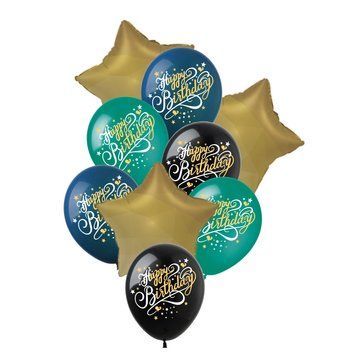 Happy Birthday Trio Balloon Set, 9 pcs, 12"/30см., Mix (3 colors), Font