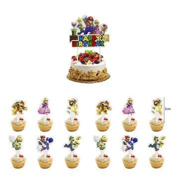 Топпер у торт Happy Birthday Super Mario (1уп, в уп 12+1) 12 cm/ 5cm) 5902806521756 фото