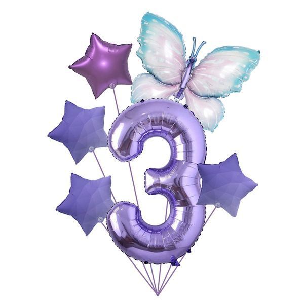 Set of foil balloons "3" lilac (1 pack), Helium or air