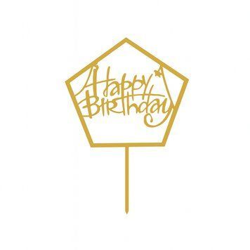 Happy Birthday cake topper pentagon gold (1pc) 16 cm
