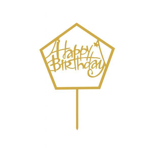 Happy Birthday cake topper pentagon gold (1pc) 16 cm