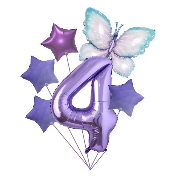 Set of foil balloons "4" lilac (1 pack), Helium or air