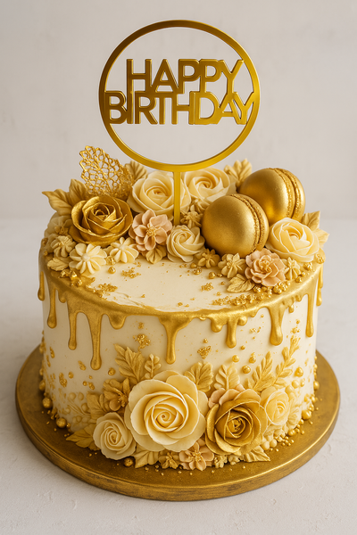 Gold Happy Birthday cake topper (1pc) 16 cm