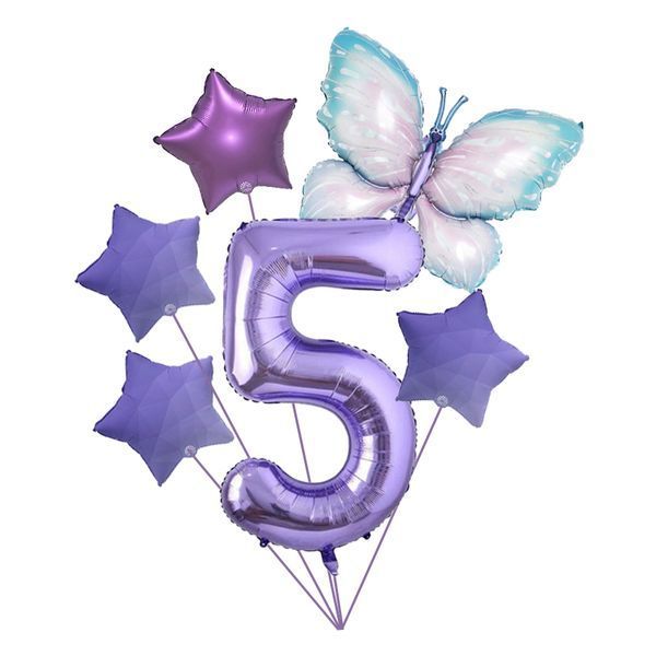 Set of foil balloons "5" lilac (1 pack), Helium or air