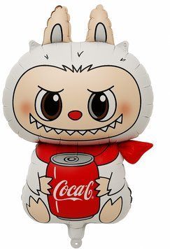 Labubu white Coca-Cola foil ball 44 x 83 cm., 1 шт., Helium or air, Лабубу