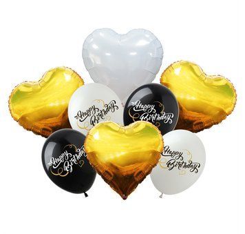 Happy Birthday Handwriting Balloon Set, 8 шт., 12"/30см., Black, White, Font