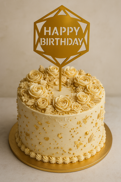 Happy Birthday cake topper silver (1pc) 16 cm