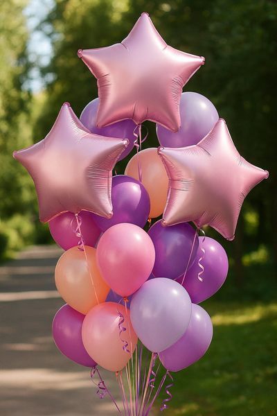 Star foil ball 18" Pink satin (China), Helium or air