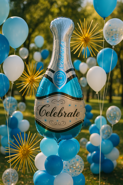 Foil ball Champagne Celebrate blue (49*100) (China), 1 шт., Helium or air, Напої