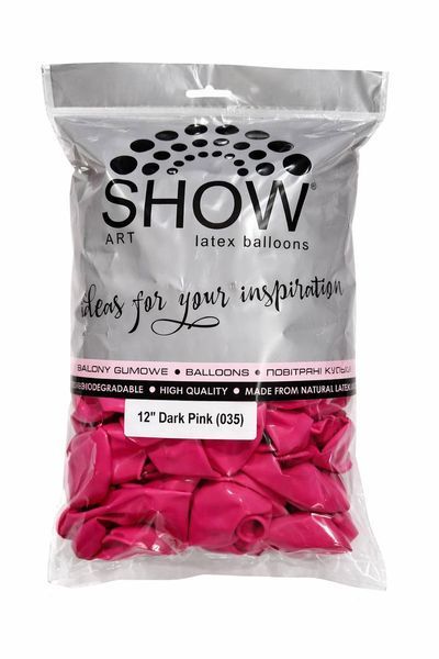 Balloon 12" Dark pink 035 (30 cm) 50 pcs, 100 шт., 12"/30см., Розовый, Круглий, Helium or air