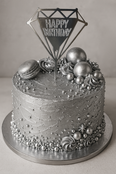 Happy Birthday cake topper diamond silver (1pc) 16 cm